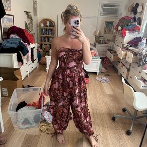 Free People Pink and Brown Bohemian Jumpsuit
